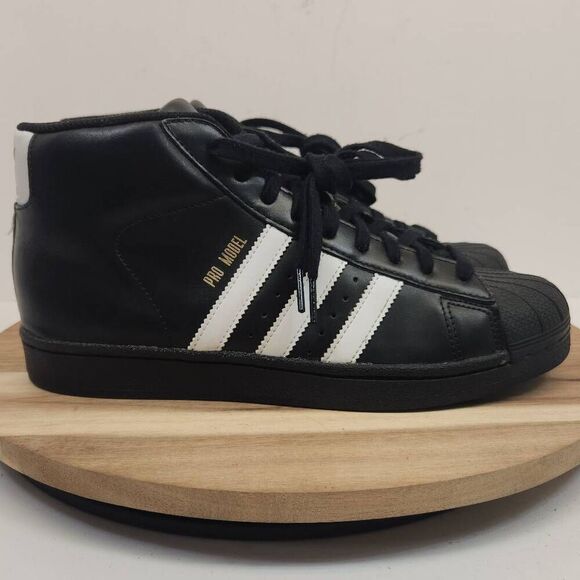 Adidas PRO MODEL GOLD Black Leather Sz 7.5 Men's Shoes B39368 Hi Top Sneakers
